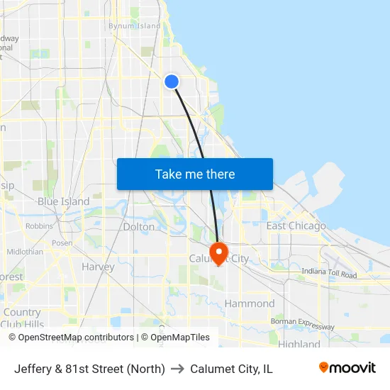 Jeffery & 81st Street (North) to Calumet City, IL map