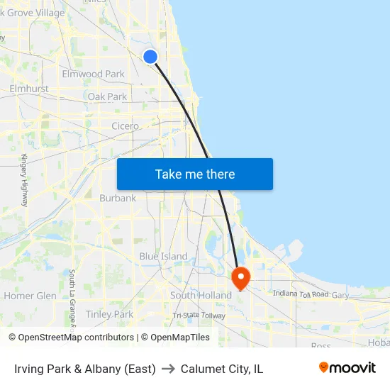 Irving Park & Albany (East) to Calumet City, IL map