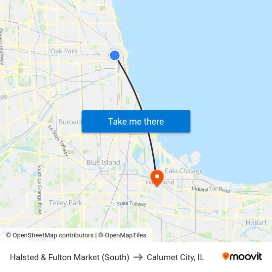 Halsted & Fulton Market (South) to Calumet City, IL map