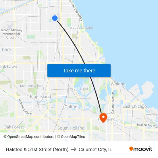 Halsted & 51st Street (North) to Calumet City, IL map