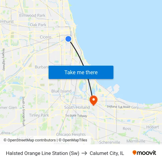 Halsted Orange Line Station (Sw) to Calumet City, IL map