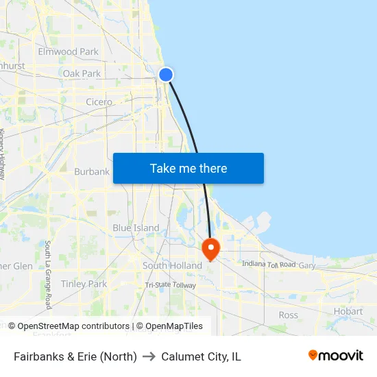 Fairbanks & Erie (North) to Calumet City, IL map
