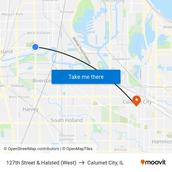 127th Street & Halsted (West) to Calumet City, IL map