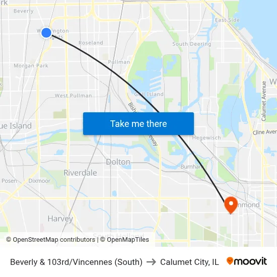 Beverly & 103rd/Vincennes (South) to Calumet City, IL map