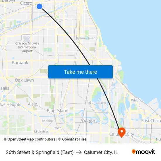26th Street & Springfield (East) to Calumet City, IL map
