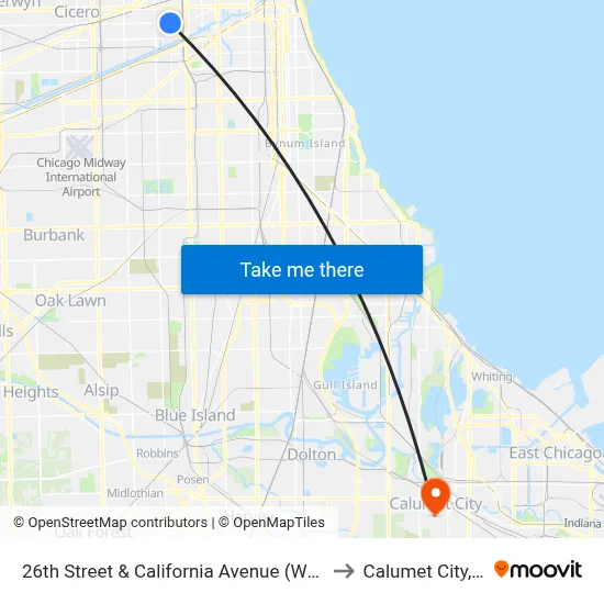 26th Street & California Avenue (West) to Calumet City, IL map