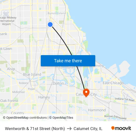 Wentworth & 71st Street (North) to Calumet City, IL map