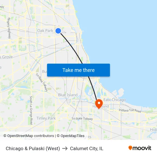 Chicago & Pulaski (West) to Calumet City, IL map