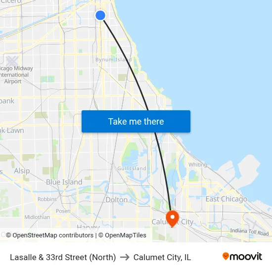 Lasalle & 33rd Street (North) to Calumet City, IL map