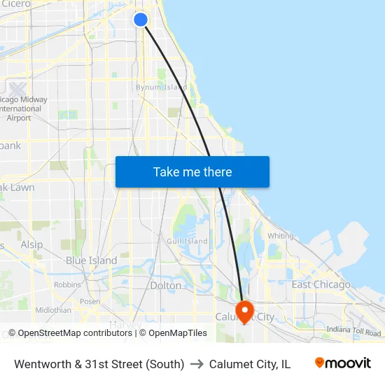 Wentworth & 31st Street (South) to Calumet City, IL map