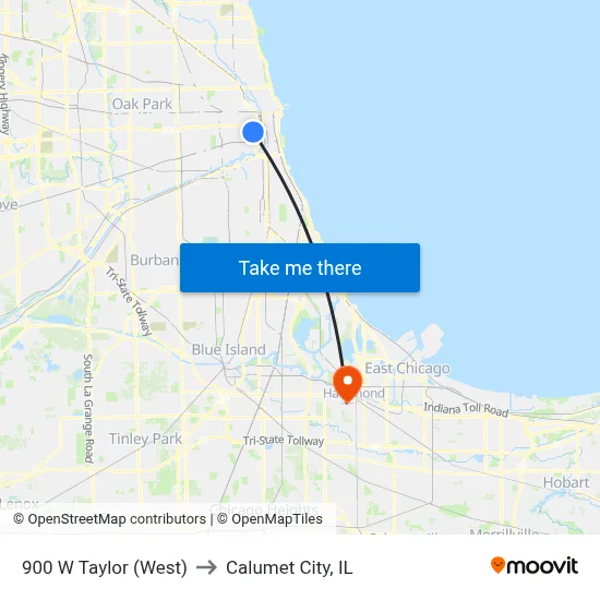 900 W Taylor (West) to Calumet City, IL map