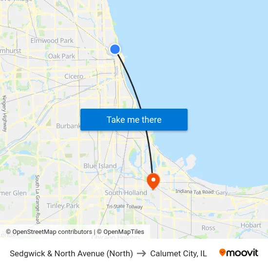 Sedgwick & North Avenue (North) to Calumet City, IL map