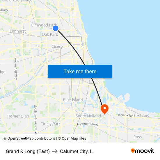 Grand & Long (East) to Calumet City, IL map