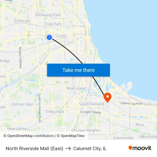 North Riverside Mall (East) to Calumet City, IL map