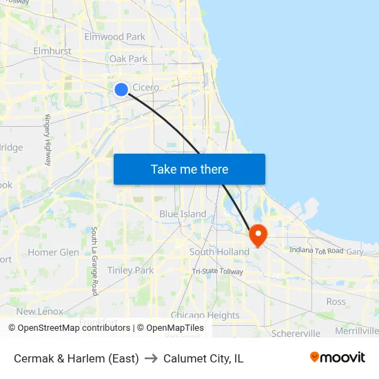 Cermak & Harlem (East) to Calumet City, IL map