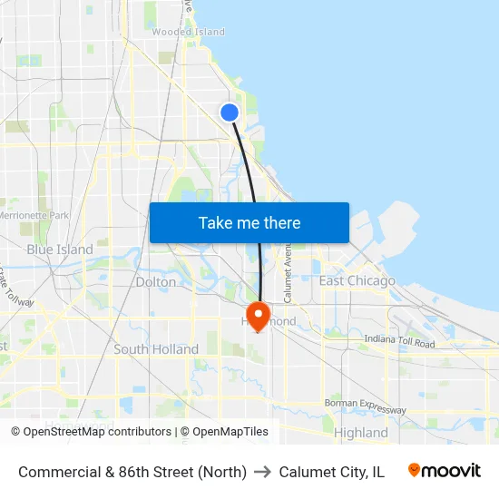 Commercial & 86th Street (North) to Calumet City, IL map