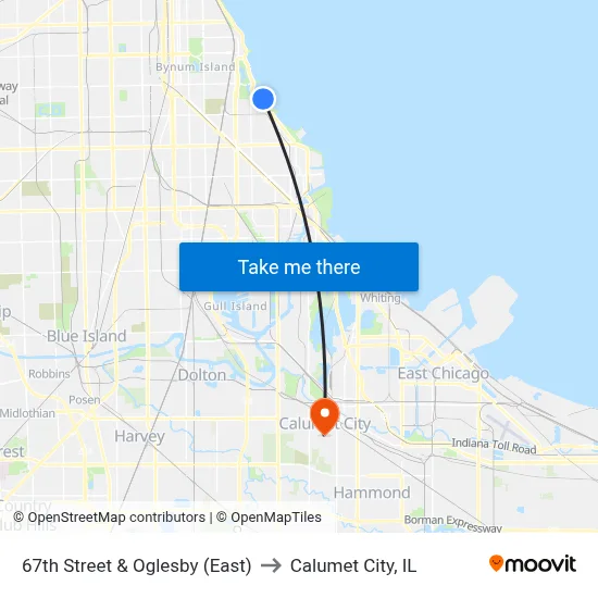 67th Street & Oglesby (East) to Calumet City, IL map