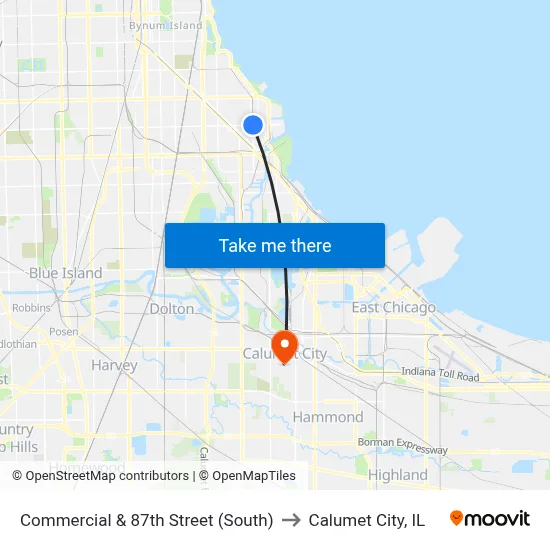 Commercial & 87th Street (South) to Calumet City, IL map