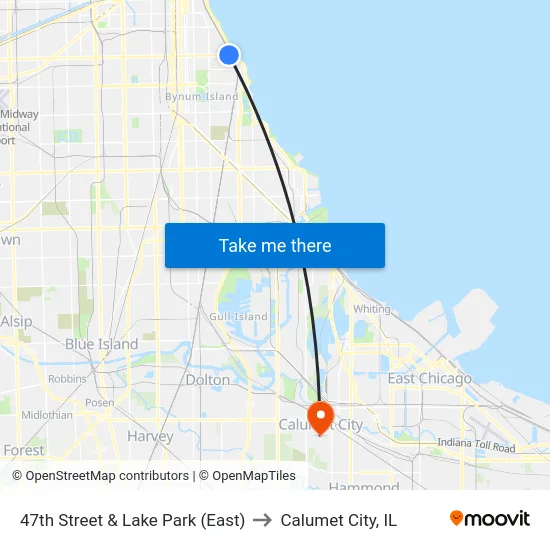 47th Street & Lake Park (East) to Calumet City, IL map
