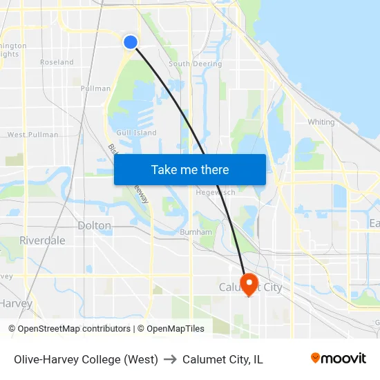 Olive-Harvey College (West) to Calumet City, IL map