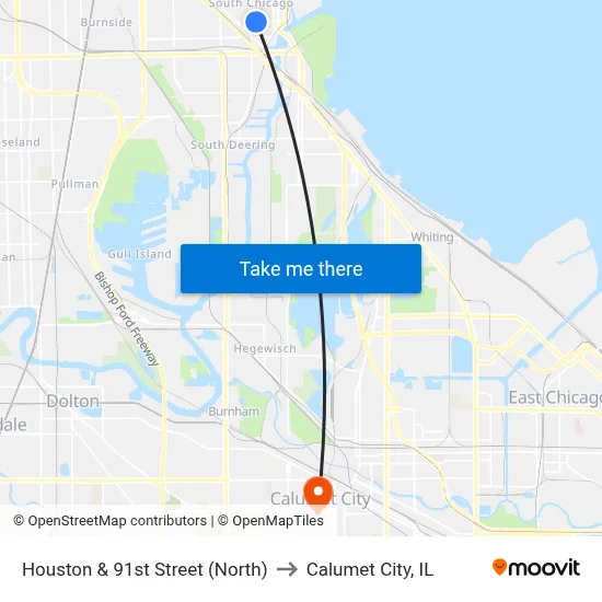 Houston & 91st Street (North) to Calumet City, IL map