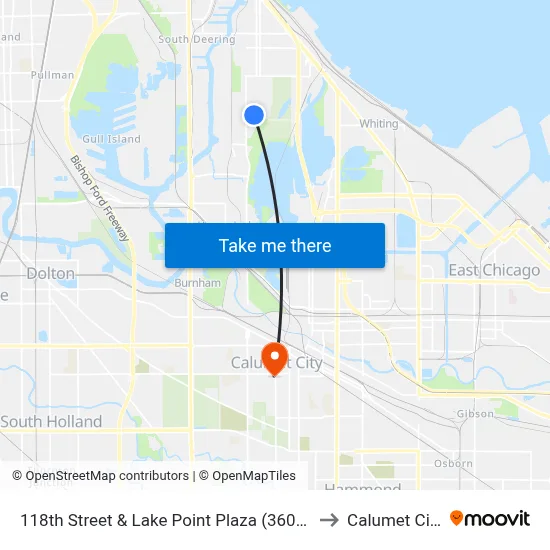 118th Street & Lake Point Plaza (3600 E) (West) to Calumet City, IL map
