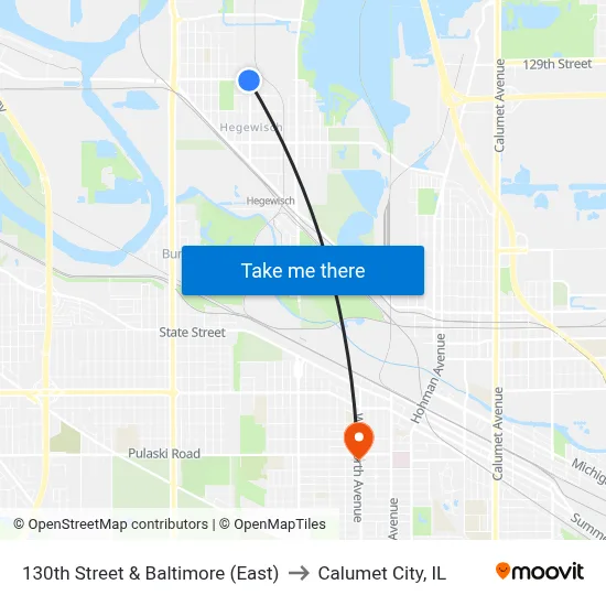 130th Street & Baltimore (East) to Calumet City, IL map
