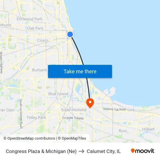 Congress Plaza & Michigan (Ne) to Calumet City, IL map