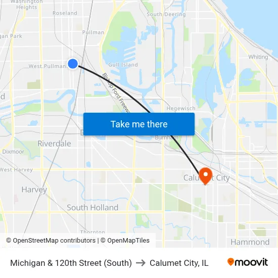 Michigan & 120th Street (South) to Calumet City, IL map