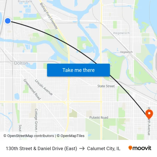 130th Street & Daniel Drive (East) to Calumet City, IL map