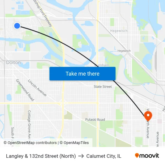 Langley & 132nd Street (North) to Calumet City, IL map