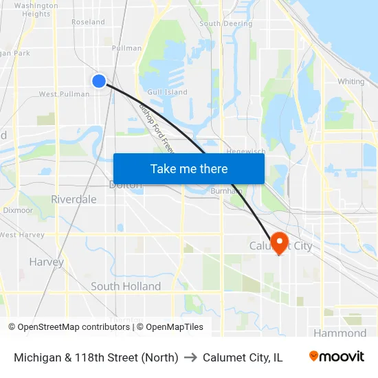 Michigan & 118th Street (North) to Calumet City, IL map