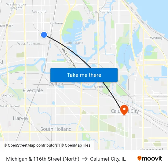 Michigan & 116th Street (North) to Calumet City, IL map