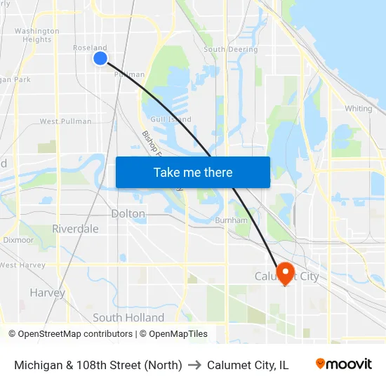 Michigan & 108th Street (North) to Calumet City, IL map
