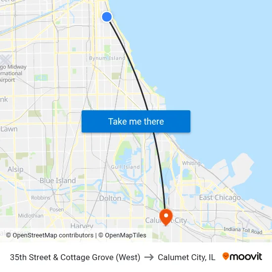 35th Street & Cottage Grove (West) to Calumet City, IL map