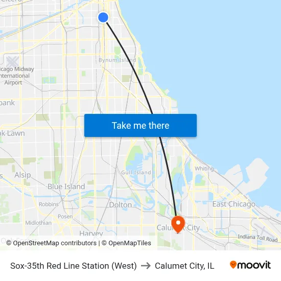 Sox-35th Red Line Station (West) to Calumet City, IL map