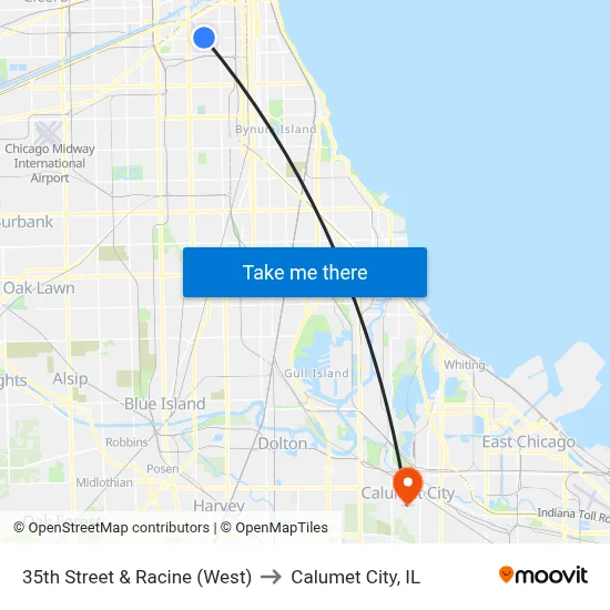 35th Street & Racine (West) to Calumet City, IL map