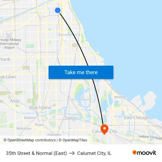35th Street & Normal (East) to Calumet City, IL map