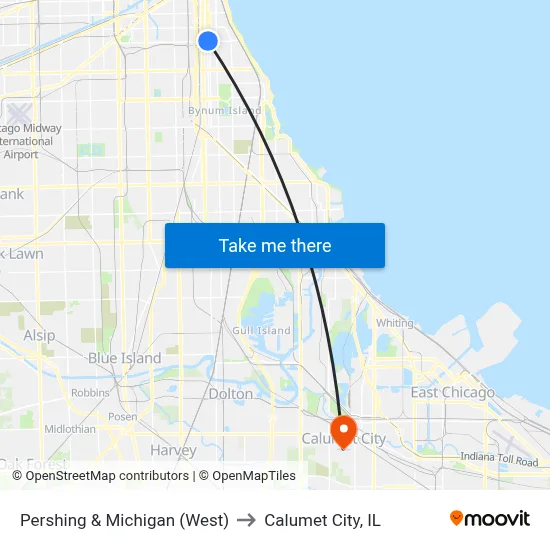 Pershing & Michigan (West) to Calumet City, IL map