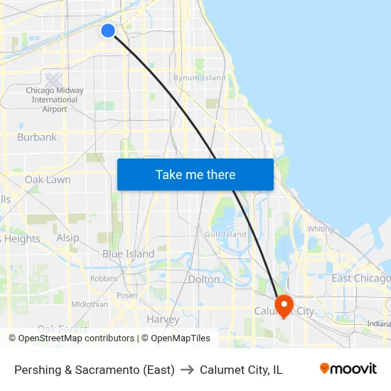 Pershing & Sacramento (East) to Calumet City, IL map