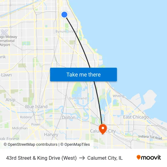 43rd Street & King Drive (West) to Calumet City, IL map