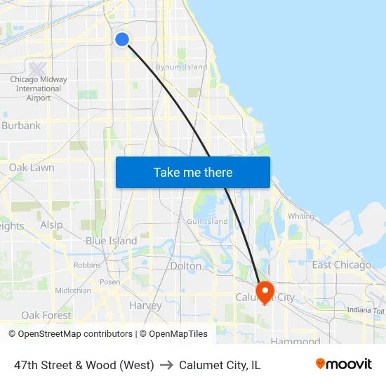 47th Street & Wood (West) to Calumet City, IL map