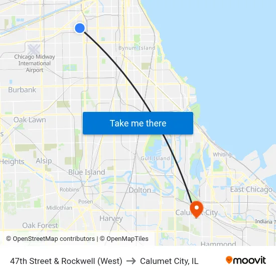 47th Street & Rockwell (West) to Calumet City, IL map