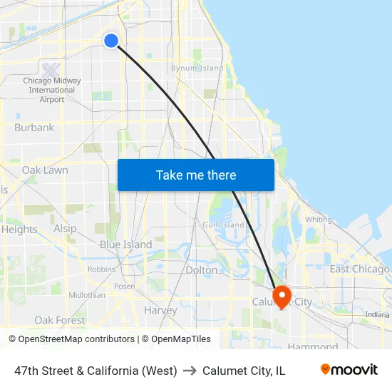 47th Street & California (West) to Calumet City, IL map