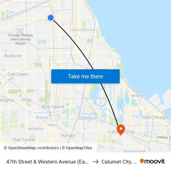 47th Street & Western Avenue (East) to Calumet City, IL map