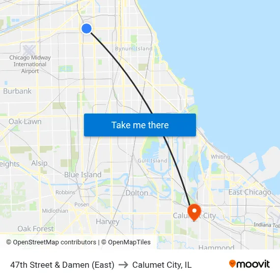 47th Street & Damen (East) to Calumet City, IL map