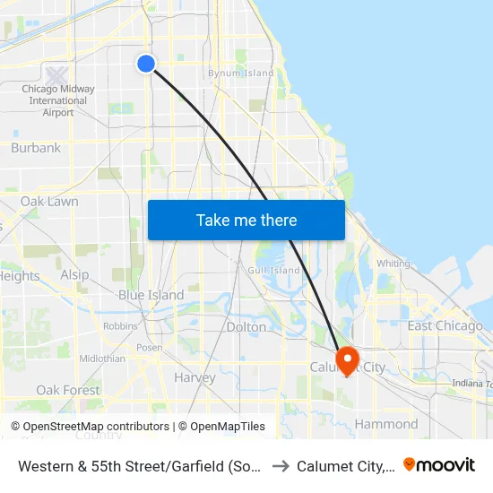 Western & 55th Street/Garfield (South) to Calumet City, IL map