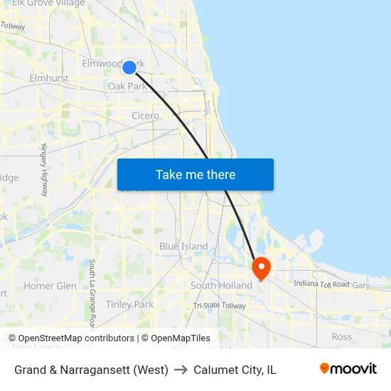 Grand & Narragansett (West) to Calumet City, IL map