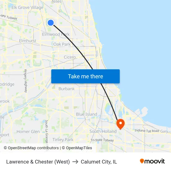 Lawrence & Chester (West) to Calumet City, IL map