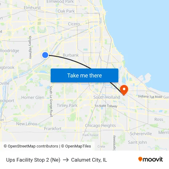 Ups Facility Stop 2 (Ne) to Calumet City, IL map
